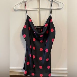 Zara Black and Pink Polka Dot Tank Top
